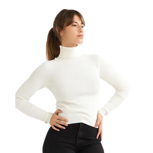 เสื้อสเวตเตอร์คอเต่าผู้หญิง ผ้าริบ ทรงเข้ารูป ยืดได้ แขนสามส่วน สำหรับฤดูใบไม้ร่วง อุ่นสบาย สไตล์ลำลอง ผ้าสแปนเด็กซ์/คอตตอน แบบสวม - Product Image 2