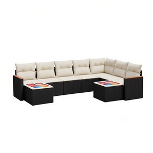 Ensemble de canapés de jardin modulaires en rotin noir élégant, mobilier d'extérieur avec coussins en mousse haute densité pour patio et jardin - Product Image 1