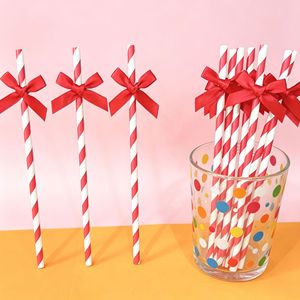 Paper Straw Cake Toppers With Bow 10 Pack Disposable Party Decorations For Dessert Table - Product Image 2