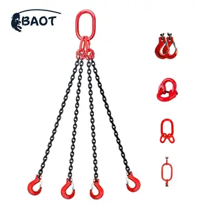 Alloy steel welded chain sling G80 hoist lifting chain long four legs link chain sling