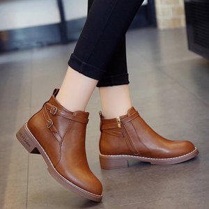 Stivaletti da <span class=keywords><strong>Donna</strong></span> Stile Coreano Autunno Inverno Nuovi con <span class=keywords><strong>Tacco</strong></span> <span class=keywords><strong>Basso</strong></span> Fibbia e Suola in Gomma Taglie Grandi - Product Image 3