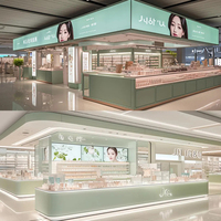 Kiosque de vente au détail moderne, personnalisé, écologique et durable pour l'affichage de cosmétiques et de parfums, vitrine en verre avec éclairage LED pour centre commercial