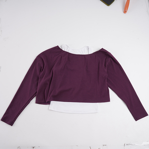 Ensemble deux pièces uni pour femme : débardeur sans manches et t-shirt court à manches longues, col asymétrique, coupe ample, tenue décontractée en coton/bambou - Product Image 2