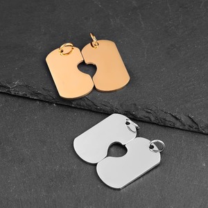 1 Paire de Bijoux en Acier Inoxydable, Pendentif Cœur Puzzle Rectangulaire, Plaque d'Identification Vierge pour Couples, Femmes, Hommes, Cadeau - Product Image 4