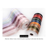 Pita Polyester Warna Solid Ramah Lingkungan 1CM 100Y Sentuhan Lembut Siap Pakai untuk Dekorasi Kemasan Bunga