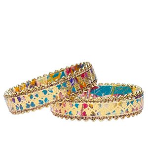 Handmade Jali <b>Kada</b> Multicolored Lac Bangles Traditional Ethnic Bridal Jewelry Set 2 Piece Danta Gems Trendy Micro Insert Hindu - Product Image 2