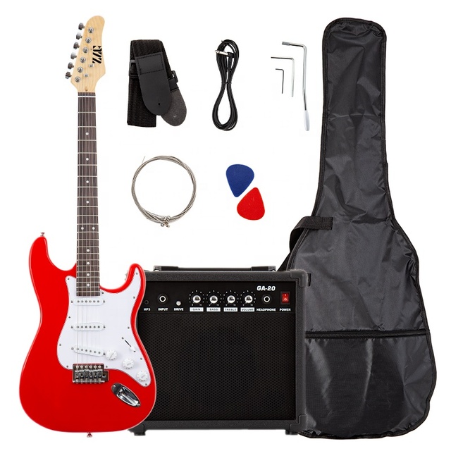 6 String Red Color ST Guitar with Amplifier Manufacturer Supply OEM 39' Electric Guitar Set for Beginner