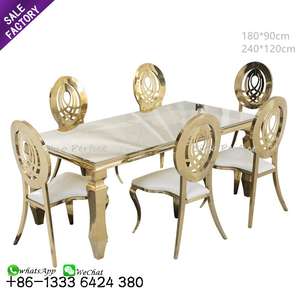 Table et chaises de mariage en acier inoxydable doré, très vendues, pour hôtel, banquet, événement, salle à manger, ensemble de meubles de mariage - Product Image 2