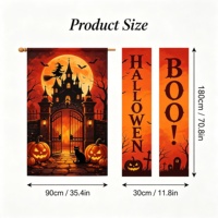 Bannière de fond Halloween style classique avec citrouille, fantôme, sorcière et château, en polyester, séchage rapide, durable, pour décoration de fête extérieure/intérieure