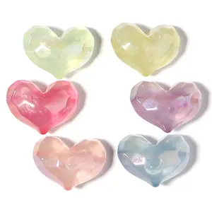 5pcs/bag Acrylic Big Size Color Plated Loose Beads Faceted Clear Heart Beads For Jewelry Making DIY Hair Rope