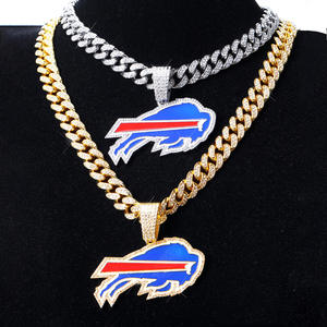 Benutzer definierte Luxus Herren Buffalo Bills versilbert & vergoldet kubanische Glieder kette Hip Hop Full Iced Out Crystal Team Logo Anhänger - Product Image 5