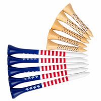Tees de golf en bois personnalisés avec logo, drapeau et motif à points bleus, tees en bambou, vente en gros, OEM, cadeaux pour le practice et les tournois