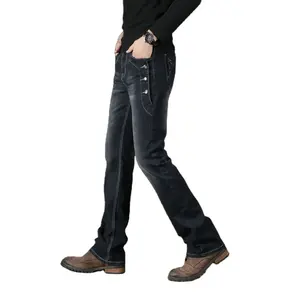 Pantolon erkek ince düz bacak alevlendi kot rahat Fit Boot Cut Jean pantolon Vintage 60s 70s çan alt disko Denim pantolon