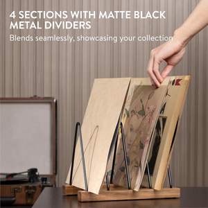 Grand support de rangement pour disques vinyles en bois d'acacia - <span class=keywords><strong>Porte</strong></span>-LP avec base anti-rayures - Présentoir pour collection d'albums - Product Image 4