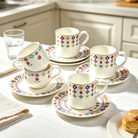 Service à café et soucoupes en porcelaine fine, motif floral bohème vintage, base blanche, 6 pièces, pour la décoration de table à la maison