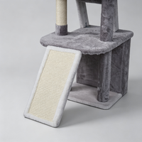 Arbre à chat multi-niveaux gris, poteaux à gratter en sisal, doubles condos en peluche, échelle et rampe, jouets suspendus, pour chatons d'intérieur