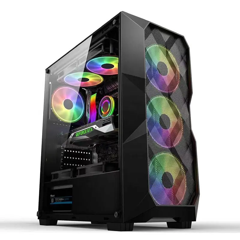 Lovingcool case tower manufacturer atx case 12cm fan 1800rpm tempered glass gaming computer case mesh panel