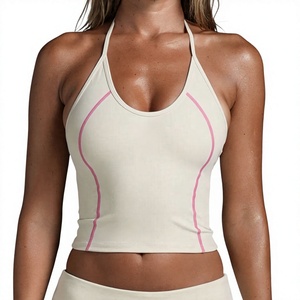 Top corto acolchado con cuello bajo y bloques de color personalizados OEM para mujer, ideal para fitness, running, yoga y deportes. - Product Image 4