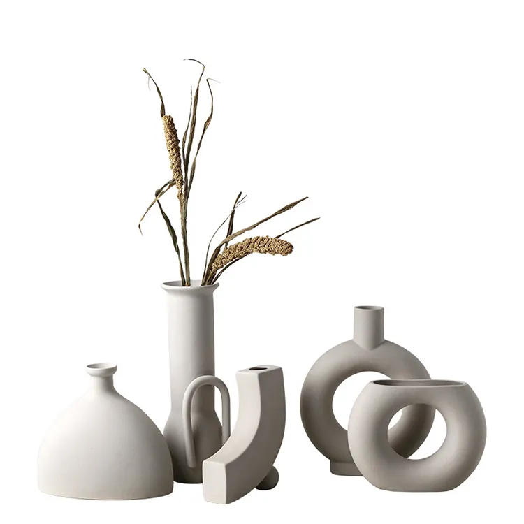 Ins Plain Embryo Ceramic Vase Dried Flower Decoration Living Room Home Creative Homestay Style Wholesale