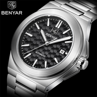 Montre mécanique automatique pour homme Benyar BY-5219M, bracelet en acier inoxydable, verre Hardlex, étanche, lumineuse, montre de sport pour affaires