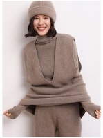 NARI Custom Logo Solid Sleeveless Cashmere Knitwear Sweater Pull and Skirt Sets Women's Twin Sets Cashmere Winter Clothes