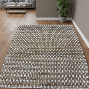 Geometric Jute Area <b>Rug</b> Rectangle Bohemian Flat Weave Eco Friendly Living Room <b>Rug</b> <b>White</b> Brown Pattern Thin Pile - Product Image 1