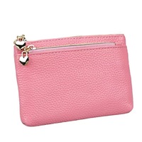 Porte-monnaie mignon en forme de cœur avec fermeture éclair, porte-clés en cuir véritable, mini pochette à double fermeture éclair, porte-cartes pour femmes
