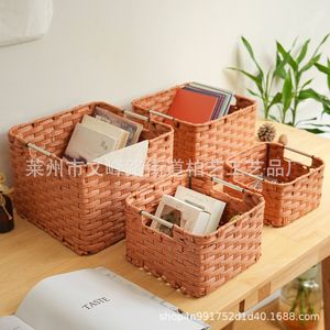 Wicker Storage Baskets With Handles Rectangle 1-3L Minimalist Office Organizer - Product Image 1
