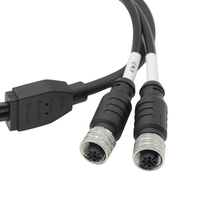 Connecteur de câble de type Y M12, prise mâle 8 broches vers deux connecteurs de câble femelles 5 broches A-Code, adaptateur répartiteur M12 surmoulé