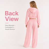 Ensemble de survêtement deux pièces décontracté et léger pour femme, rose pâle, avec sweat à capuche court zippé et pantalon large, personnalisable, vente en gros