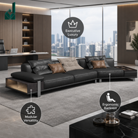 Ensemble de canapés en cuir véritable de luxe, style italien, modulaire, avec table d'appoint intégrée, éclairage LED, étagère de rangement, pour villa