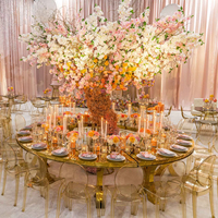 Grande table de mariage ronde en or de luxe, salle de banquet d'hôtel, table de salle à manger en acier inoxydable pour grands événements, en vente