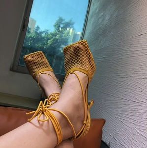 Sandalias de tacón de diseñador, zapatos casuales para mujer, calzado de moda, sandalias de punta cuadrada, elegantes sandalias de verano con tacón para mujer - Product Image 4