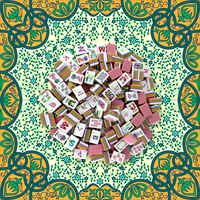Jeu de tuiles de mahjong américain rose corail en acrylique avec tapis de jeu imprimé Village de Noël, cadeau de fêtes pour elle