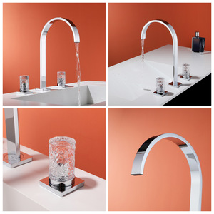 Jazzda Brass Basin Faucet 3 Hole Widespread Split Design With Crystal Handles <b>Deck</b> Mounted - Product Image 3