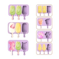 Moule en silicone DUMO Lapin Violet pour crème glacée, moule à bâtonnets glacés mignon de dessin animé violet pour gâteaux en forme de patte et bonhomme de neige