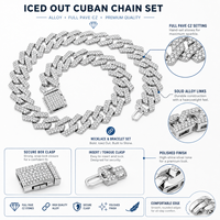 Colliers Miami Cuban « Iced Out » Hip Hop le Moins Cher, Sertis de Strass et de Diamants 14 MM, Bijoux Bling pour Hommes Rapper