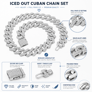 Colliers Miami Cuban « Iced Out » Hip Hop le Moins Cher, Sertis de Strass et de Diamants 14 MM, Bijoux Bling pour Hommes Rapper - Product Image 4