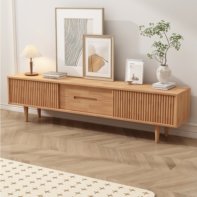 2026 New Solid Wood Minimalist Light Nordic TV Stand for Small Apartment Living Room Home Furniture