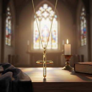 Pendentif croix de jésus, véritable diamant en or jaune 14K - Product Image 3