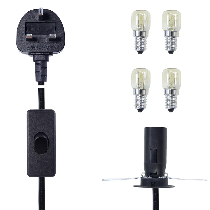 factory supplier UK 3 pin plug to E12 salt lamp power cord dimmer switch UK salt lamp cord