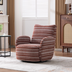 Fauteuil de loisirs ergonomique pivotant à 360° de style moderne avec accoudoirs en tissu rayé, design bordé de sable et support métallique pour salon - Product Image 6