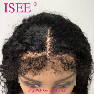 ISEE-Peluca <span class=keywords><strong>de</strong></span> cabello humano rizado con malla frontal, pelo Natural rizado con <span class=keywords><strong>rizos</strong></span>, densidad <span class=keywords><strong>de</strong></span> 180%, 4 unidades - Product Image 1