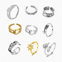 Cincin Perak Sterling 925 AS untuk Wanita, Cincin Terbuka Model Simpul, Panah, Bunga, Matahari, Dapat Disesuaikan, Perhiasan Hipoalergenik