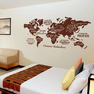 Carte <span class=keywords><strong>du</strong></span> <span class=keywords><strong>monde</strong></span> en mots Autocollant mural en vinyle Océans et continents en espagnol Décoration murale Décoration murale DIY pour le salon - Product Image 5