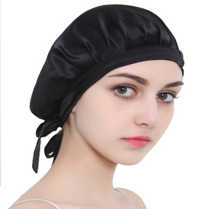 Vente en gros 16 19 22 Momme chapeau de cheveux de luxe en Satin de maquillage Bonnets en soie réversibles avec cravate styliste Durag Bonnets en soie pour dormir - Product Image 1