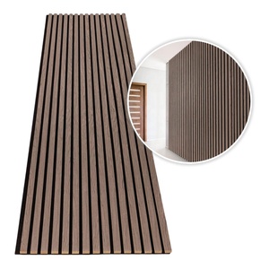 Vendita calda noce colore Akupanel 2400X600mm 3D legno impiallacciatura <span class=keywords><strong>MDF</strong></span> doghe <span class=keywords><strong>pannello</strong></span> acustico fonoassorbente <span class=keywords><strong>pannello</strong></span> di parete per interni - Product Image 1