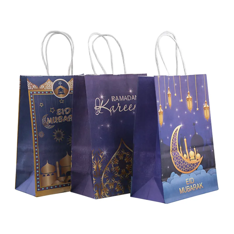 2023 Ramadan Kraft Paper Bag Eid Mubarak Gift Candy Bags Muslim Festival Paper Handbag