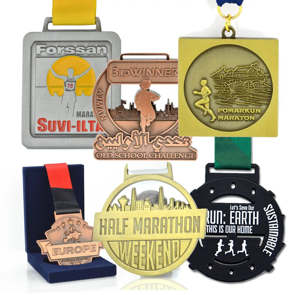 ספורט מרוץ הפרס מדליות זהב ריק מתכת מצופה תפור לפי מידה 3d אירופה מרתון מדליית מדליות וגביעים עממי אמנות