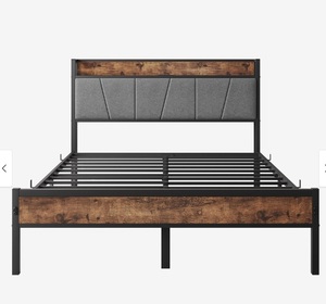Best Seller Full Size <strong>Bed</strong> <strong>Frame</strong> with Adjustable Storage Headboard <strong>Vintage</strong> Brown Gray Charging Station Box Spring Needed - Product Image 1